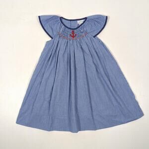 Petit Pomme Dress Girls Size 2T Blue Gingham Smocked Anchor Sailor Flutter